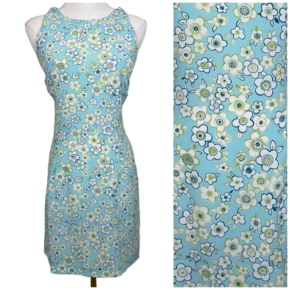 Vintage California Concepts Floral Mini Dress Women 9 Blue Green Mod Retro Y2K